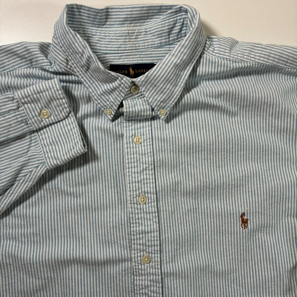 Ralph Lauren Button Down Shirt 3XB Big Blue White Striped Classic Fit Flesh Pony